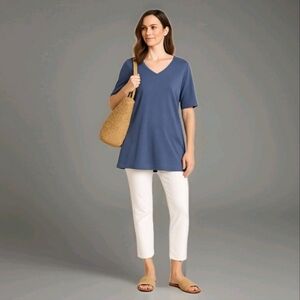 J.Jill Pima Cotton Elbow-Sleeve Tunic Top Blue Medium 100% Pima Cotton